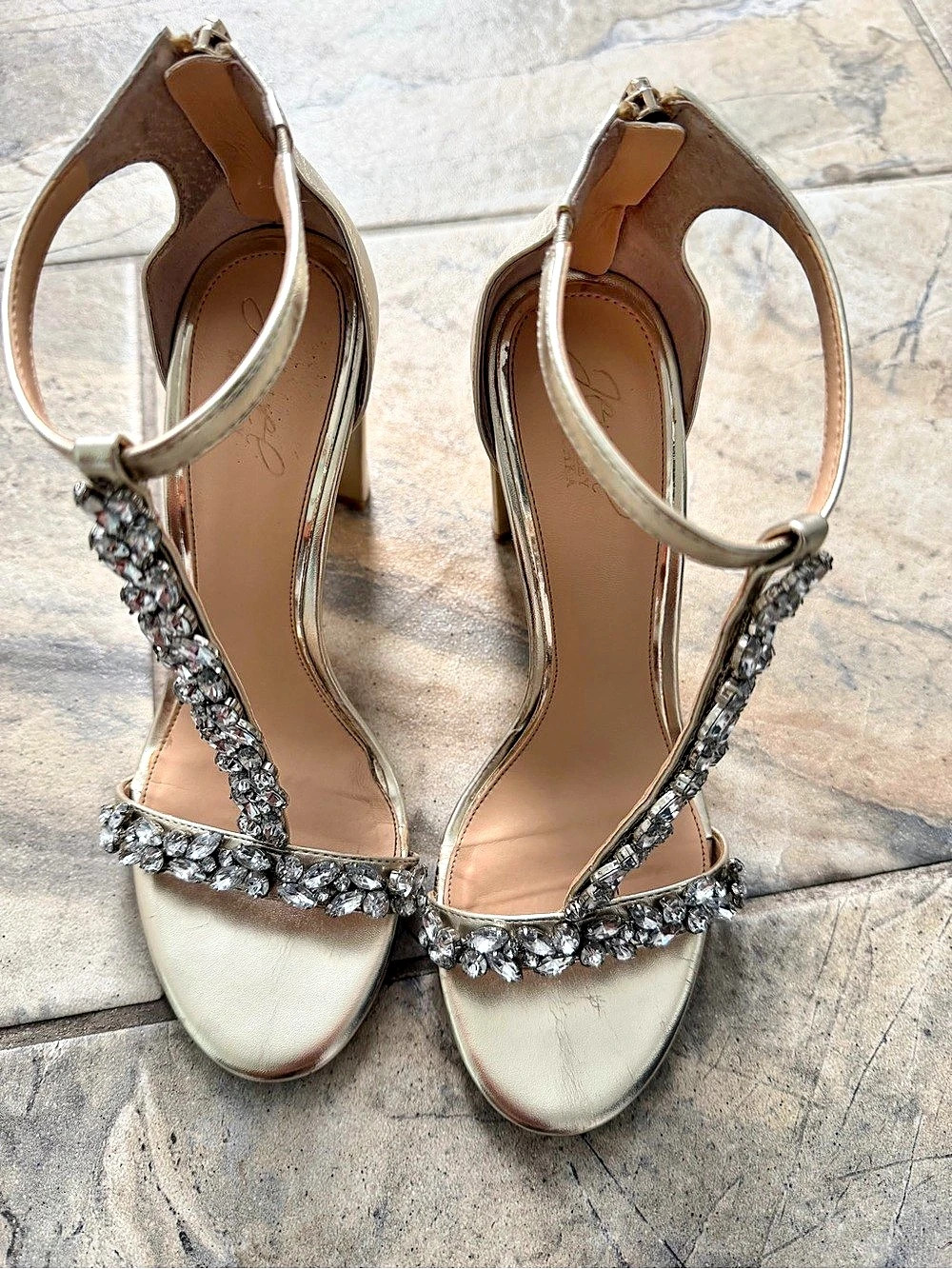 Jewel Badgley Mischka Bejeweled Gold Heels